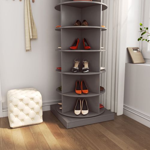 Meuble à Chaussures Rotatif 360° 28 Paires Avec Structure En Mdf Gris
