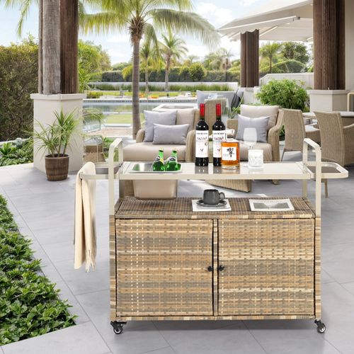 Desserte De Bar 131 Cm Avec Plateau En Acier, Beige