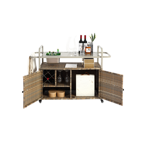 Desserte De Bar 131 Cm Avec Plateau En Acier, Beige