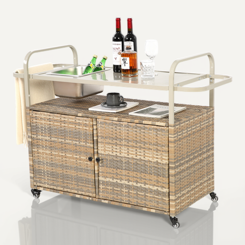 Desserte De Bar 131 Cm Avec Plateau En Acier, Beige