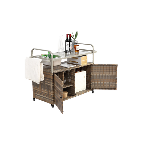 Desserte De Bar 131 Cm Avec Plateau En Acier, Beige