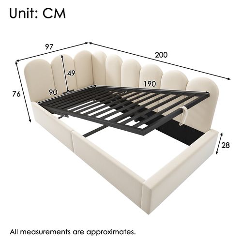 Lit Velours Beige 90x190 Cm Avec Coffre Hydraulique Pour Chambre