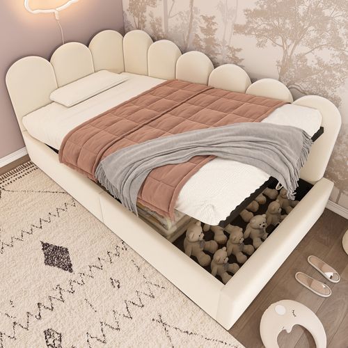 Lit Velours Beige 90x190 Cm Avec Coffre Hydraulique Pour Chambre