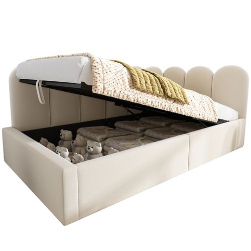 Lit Velours Beige 90x190 Cm Avec Coffre Hydraulique Pour Chambre