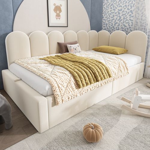 Lit Velours Beige 90x190 Cm Avec Coffre Hydraulique Pour Chambre
