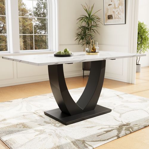 Ensemble Table à Manger Marbre Blanc 140 Cm Avec 4 Chaises En Velours