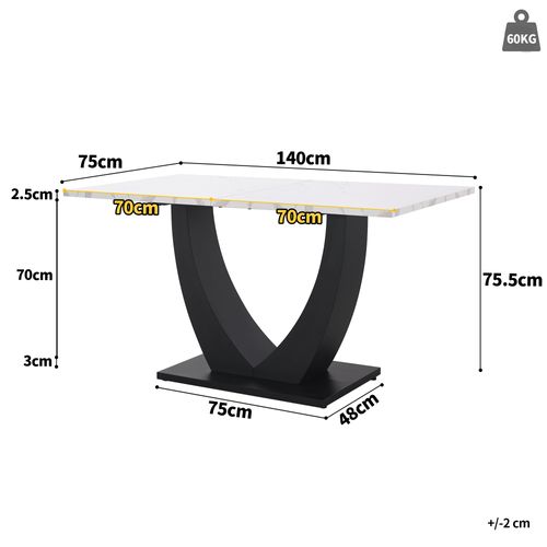 Ensemble Table à Manger Marbre Blanc 140 Cm Avec 4 Chaises En Velours