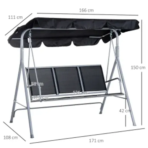 Balancelle De Jardin 3 Places 171 Cm Avec Structure En Acier Gris