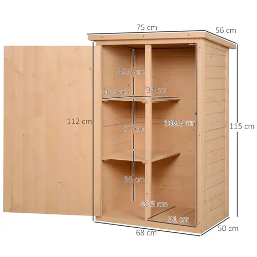 Armoire De Jardin 75 X 56 X 115 Cm Avec 2 étagères, En Bois Naturel