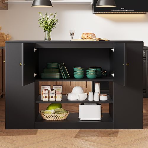 Îlot De Cuisine Noir 140 X 40 X 90 Cm Avec Plateau Rabattable Et Rangement