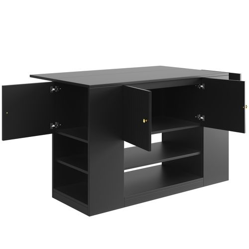 Îlot De Cuisine Noir 140 X 40 X 90 Cm Avec Plateau Rabattable Et Rangement