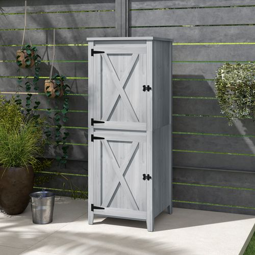 Armoire De Jardin 60x60x160 Cm En Bois Avec Double Porte Verrouillable Gris Clair