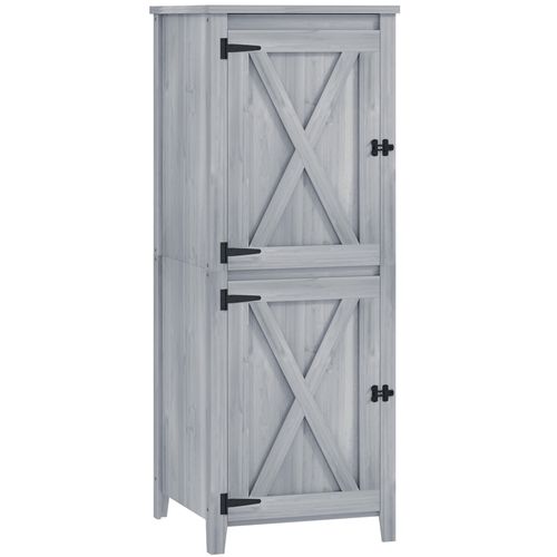 Armoire De Jardin 60x60x160 Cm En Bois Avec Double Porte Verrouillable Gris Clair