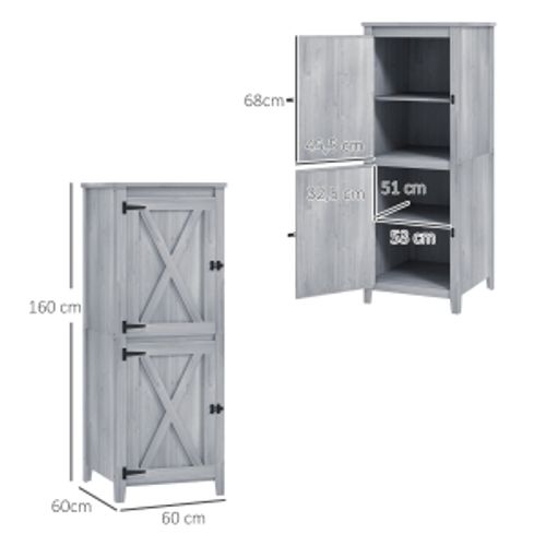 Armoire De Jardin 60x60x160 Cm En Bois Avec Double Porte Verrouillable Gris Clair