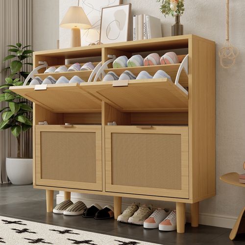 Meuble à Chaussures 100 Cm Avec 4 Abattants Et Décor Chêne Clair