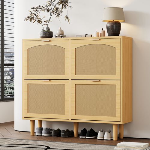 Meuble à Chaussures 100 Cm Avec 4 Abattants Et Décor Chêne Clair