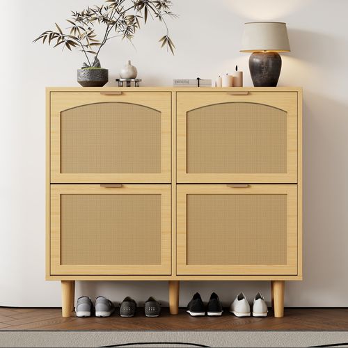 Meuble à Chaussures 100 Cm Avec 4 Abattants Et Décor Chêne Clair