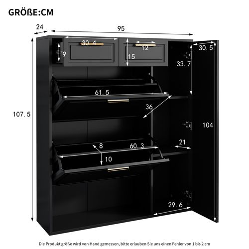 Armoire à Chaussures 95 cm avec Portes Rabattables, Tiroirs et Étagères Réglables Noir