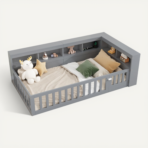Lit Simple 90x200 Cm Avec Structure En Panneaux Gris