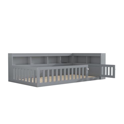 Lit Simple 90x200 Cm Avec Structure En Panneaux Gris