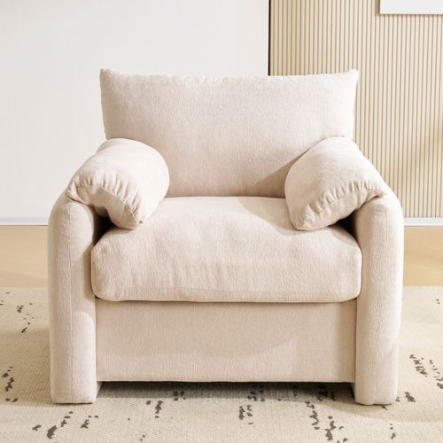 Fauteuil Beige En Chenille 96 X 82 X 84 Cm Pour Salon Et Chambre