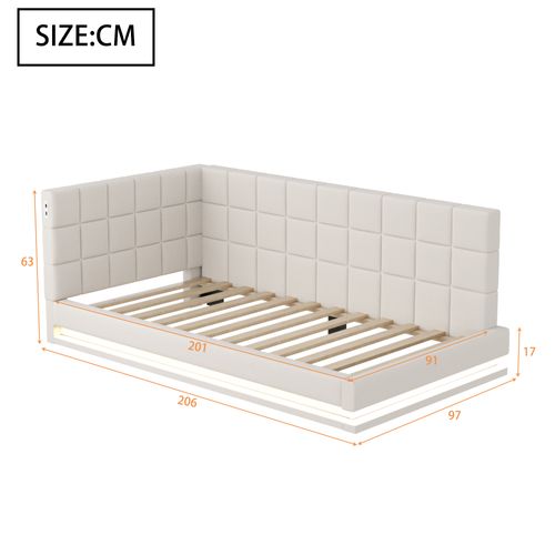 Lit 90x200 Cm Avec Sommier à Lattes Beige