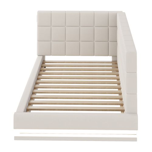 Lit 90x200 Cm Avec Sommier à Lattes Beige