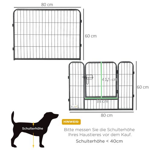 Parc Pour Chien Noir En Acier 12 Panneaux 80 X 60 Cm Pour Intérieur/extérieur