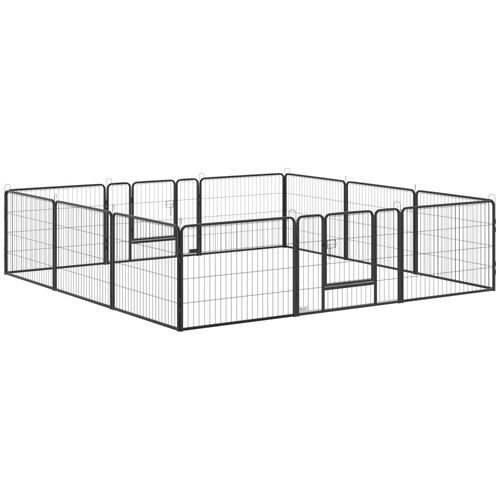 Parc Pour Chien Noir En Acier 12 Panneaux 80 X 60 Cm Pour Intérieur/extérieur