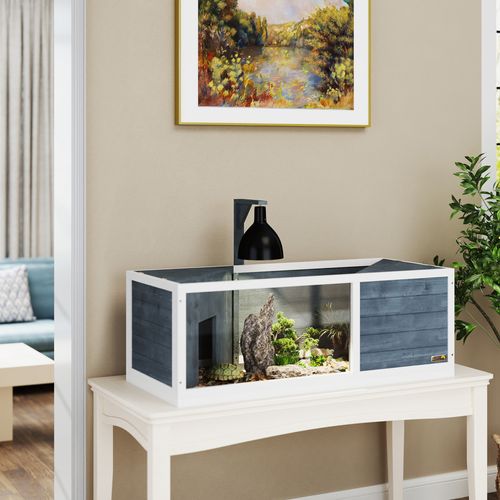 Enclos Pour Tortue Gris 120 X 50 X 40 Cm Avec Double Abri Et Dessus Ouvrant