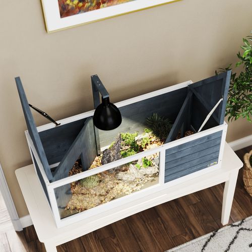 Enclos Pour Tortue Gris 120 X 50 X 40 Cm Avec Double Abri Et Dessus Ouvrant