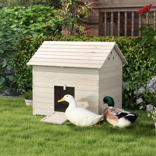 Abri Pour Canards Bois Naturel 100 X 82,5 X 91 Cm Avec Toit Ouvrant