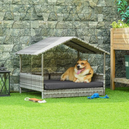 Niche Pour Chien Grise En Rotin 98 X 69 X 73 Cm Avec Toit, Usage Intérieur/extérieur
