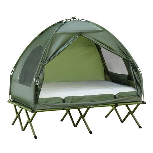 Lit De Camping 2 Personnes 193 X 136 Cm Avec Tente Et Matelas Pneumatique Vert