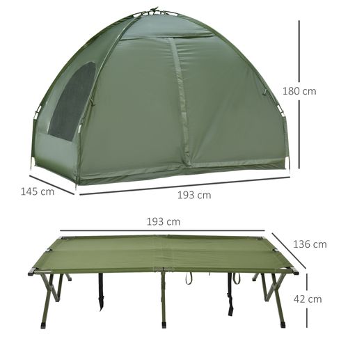 Lit De Camping 2 Personnes 193 X 136 Cm Avec Tente Et Matelas Pneumatique Vert
