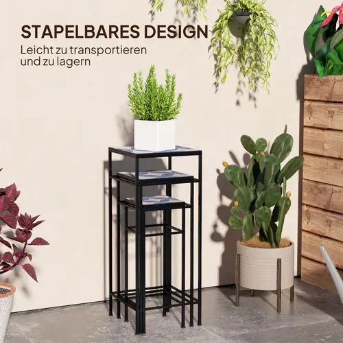 Set De 3 Supports Pour Plantes Avec Structure En Métal Bleu