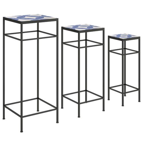 Set De 3 Supports Pour Plantes Avec Structure En Métal Bleu