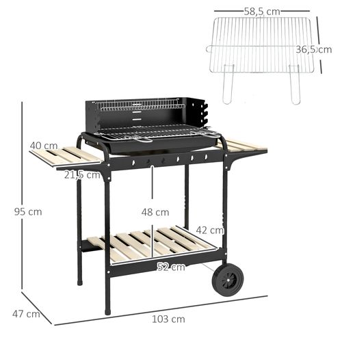 Barbecue Au Charbon 103x47x95 Cm Avec Structure En Métal Noir