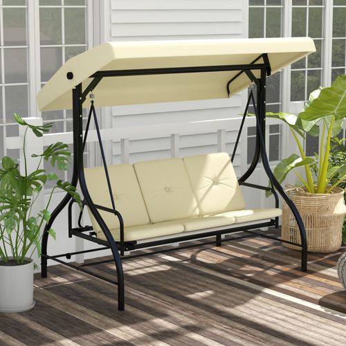 Balancelle 3 Places 195 Cm Avec Fonction Lit De Jour Et Toit Inclinable Beige