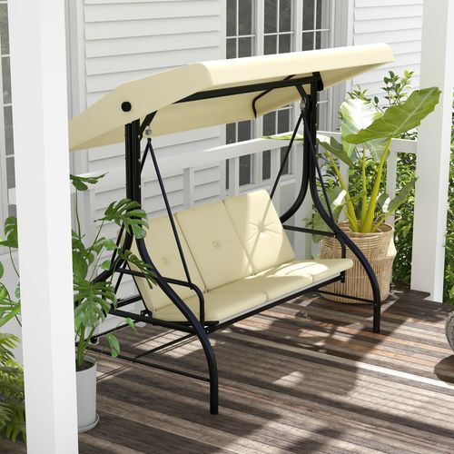 Balancelle 3 Places 195 Cm Avec Fonction Lit De Jour Et Toit Inclinable Beige