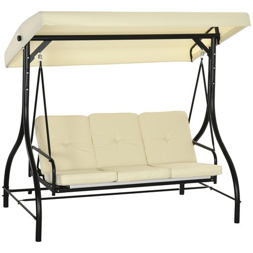 Balancelle 3 Places 195 Cm Avec Fonction Lit De Jour Et Toit Inclinable Beige