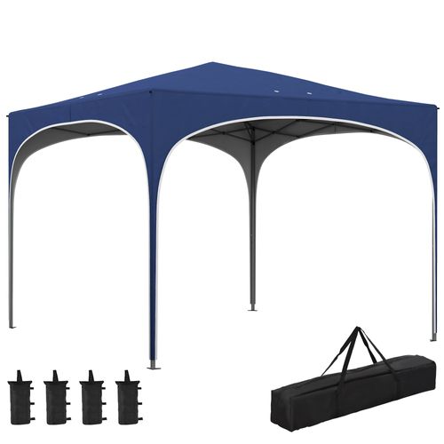 Tonnelle Pliante 289 X 289 Cm En Polyester Avec Armature En Acier, Bleue