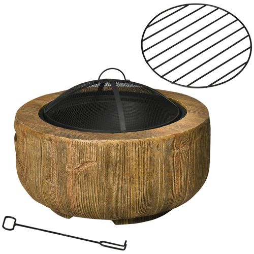 Brasero D.61,5 Cm Avec Couvercle Pare-étincelles En Métal Style Souche Marron
