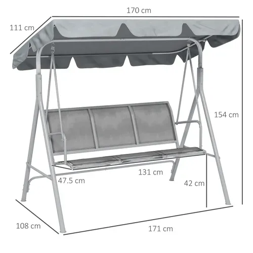 Balancelle De Jardin 3 Places 170 Cm Avec Structure En Acier Gris