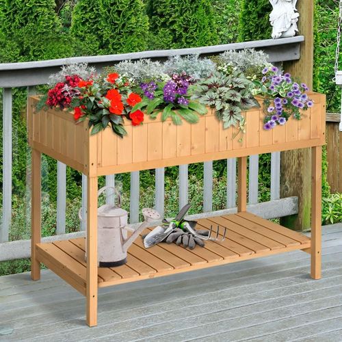 Carré Potager Surélevé 120x60 Cm Avec Structure En Bois Naturel