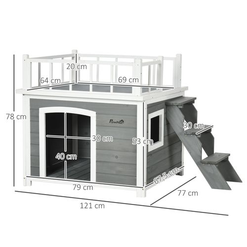 Niche Surélevée Gris Clair 121 X 77 X 78 Cm Avec Terrasse Pour Chien