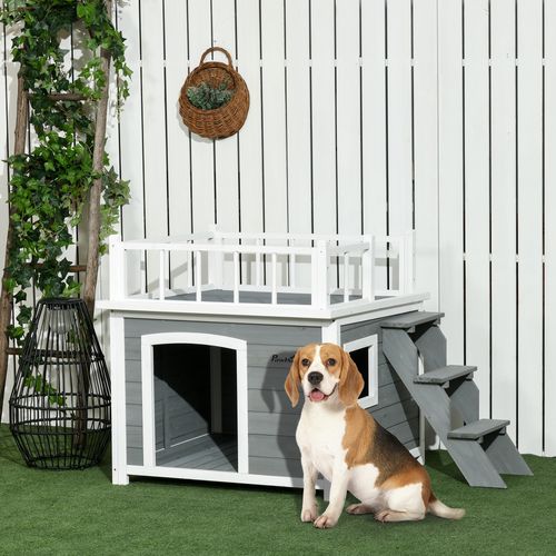 Niche Surélevée Gris Clair 121 X 77 X 78 Cm Avec Terrasse Pour Chien