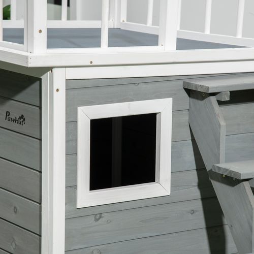 Niche Surélevée Gris Clair 121 X 77 X 78 Cm Avec Terrasse Pour Chien