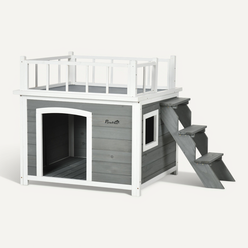 Niche Surélevée Gris Clair 121 X 77 X 78 Cm Avec Terrasse Pour Chien