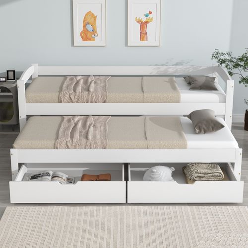 Lit enfant 200x90 Cm Avec Lit Gigogne à Roulettes Blanc